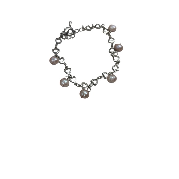 Silver Heart Charm Bracelet with Pearls, Classic, Timeless, Bridal, Party - Picture 6 of 7
